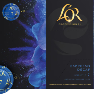 Espresso 7 Decaf Coffee L'OR, boîte de 50 capsules format professionel