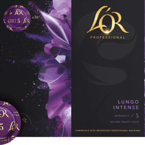 Lungo 5 Intense Coffee L'OR, boîte de 50 capsules format machine professionel